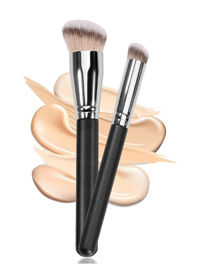 Under Eye Concealer Brush And Foundation Brush For Liquid Makeup - 2 PCS Dense Synthetic Angled Kabuki Blending Makeup Brush For Liquid - Cream And Setting Powder