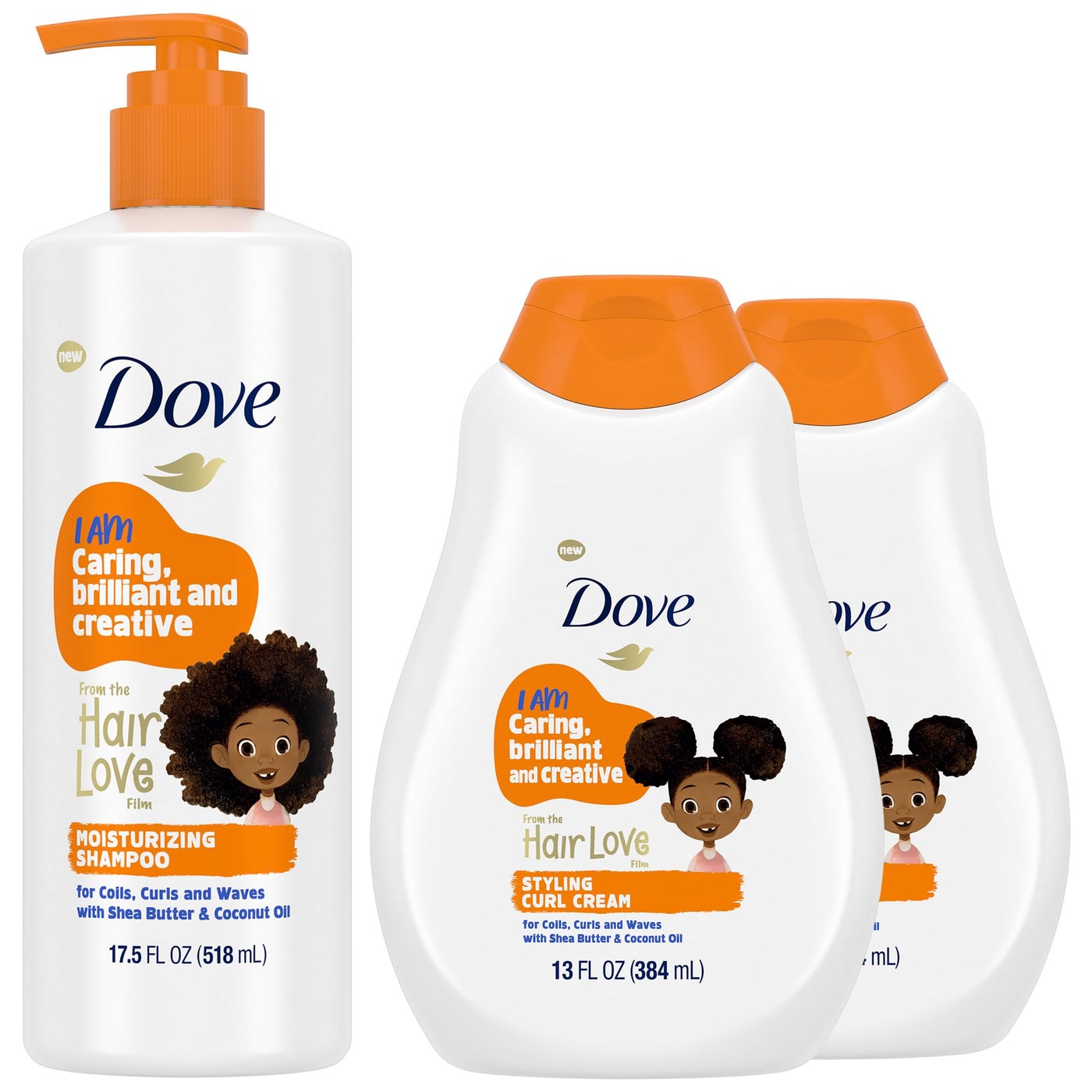 Dove Kids Moisturizing Shampoo + Styling Curl Cream Twin Pack â€“ â€œHair Loveâ€ Curly Hair Products for Kids, Coconut Cookie Scent (3 Piece Set)