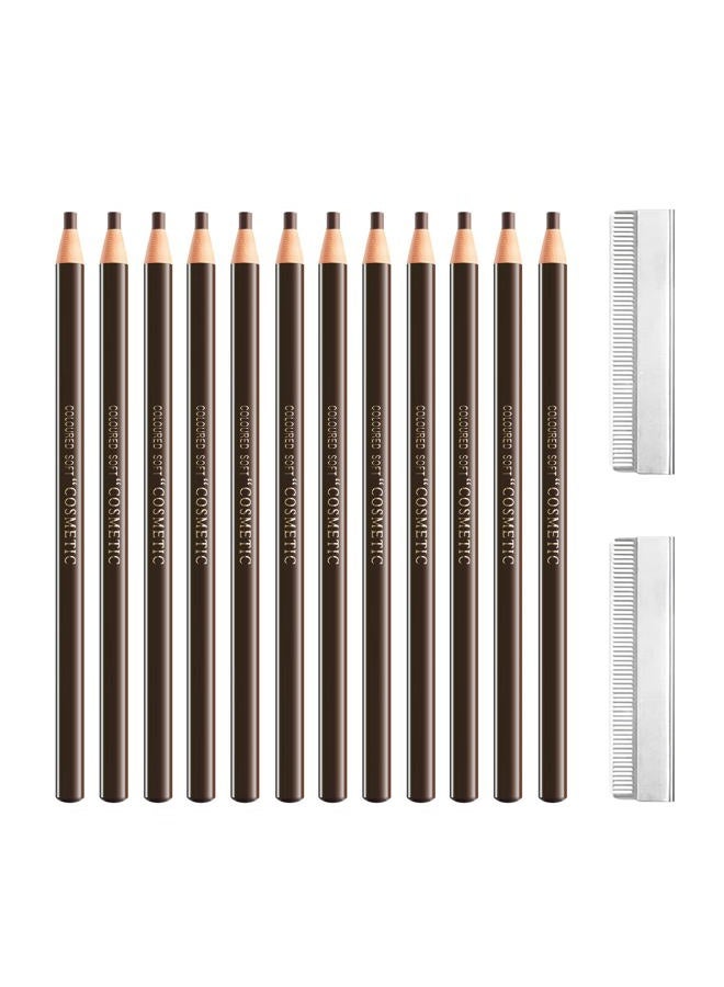 SUMEITANG 12 Pcs Pull Cord Peel-off Black Eyebrow Pencil，Wooden Hard-core Microblading Eye Brow Pencil For Marking, Filling And Outlining, waterproof and sweat-proof for Professionals & Beginners