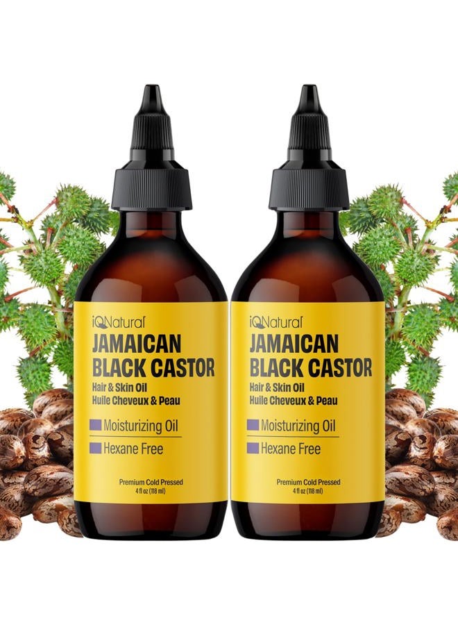 IQ Natural Jamaican Black Castor Oil for Hair Growth and Skin Conditioning, 100% Pure Cold Pressed, Scalp, Nail and Hair Oil - (2 PACK Unscented) (4oz)