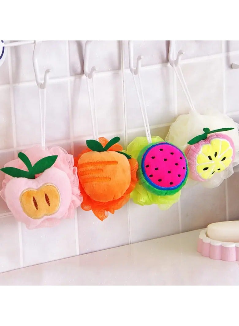 4pcs Set of Soft and Gentle Bath Sponges for Children - Cute Fruit Cartoon Pattern, Suitable for Boys and Girls, Fragrance-free Shower Accessories