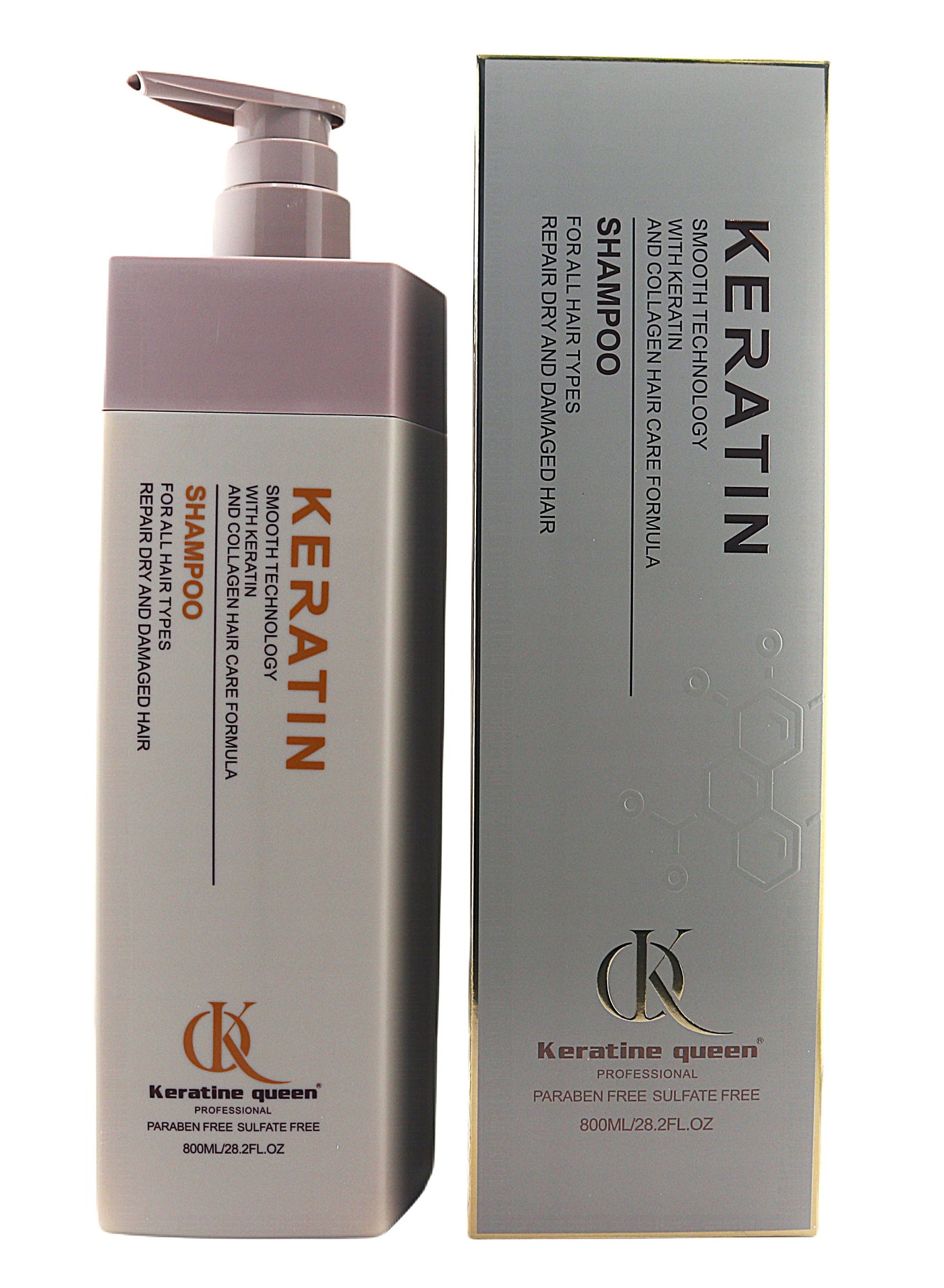 Keratine Queen Smooth Technology Shampoo for All Hair Types, With Keratin Hair Care Formula, Repair and Damaged Hair, Paraben Free Sulfate Free, 800ML/28.2FL.OZ