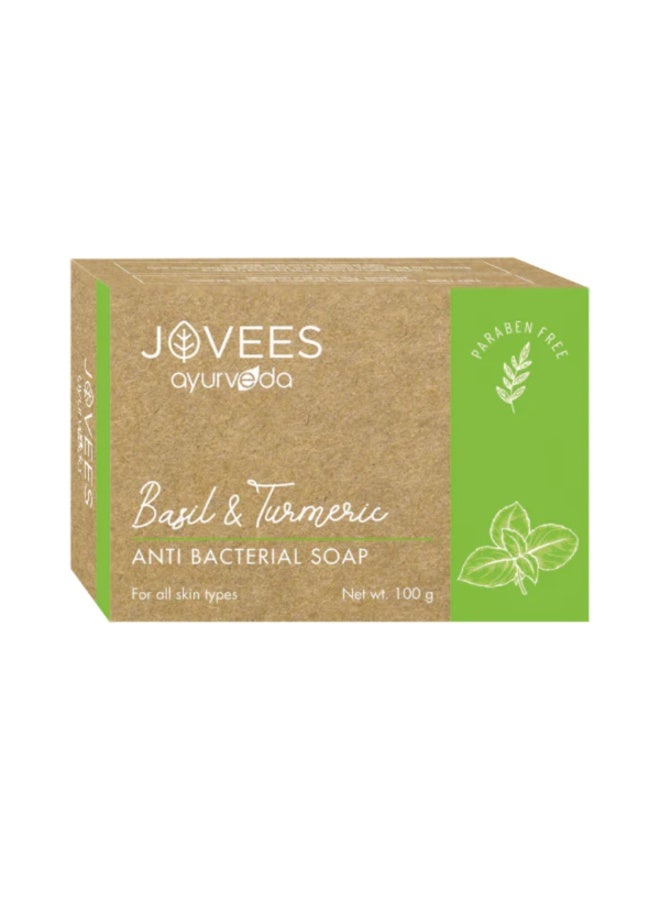 Basil And Turmeric Anti Bacterial Soap 100G | Antibacterial Bath Soap, Deep Cleansing, Protects Skin From Germs, Herbal Skin Care Soap