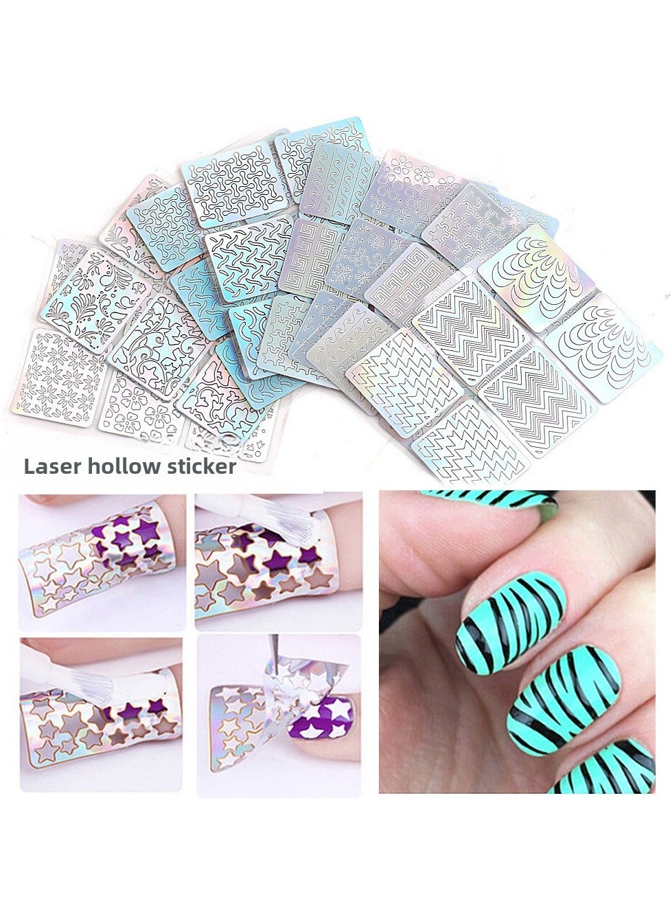 24 Sheets 3D Laser Nail Art Stickers - Irregular Pattern Vinyl Decals for Creative Nail Designs & Stencils