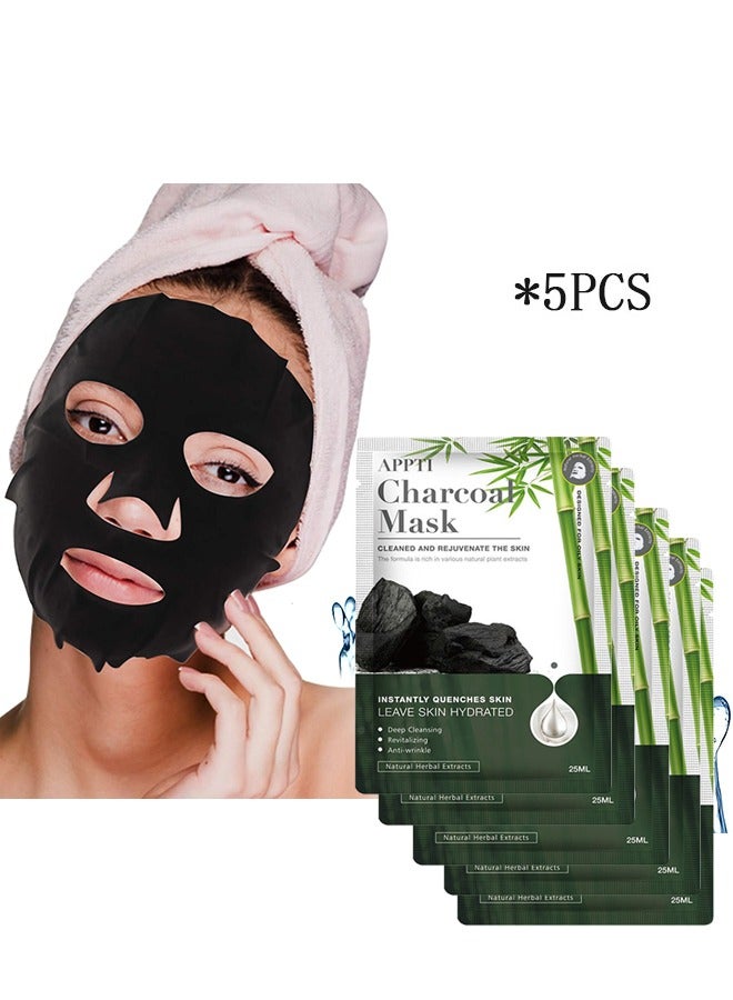 5 Pcs Refreshing Hydrating Firming Plant Mask Charcoal