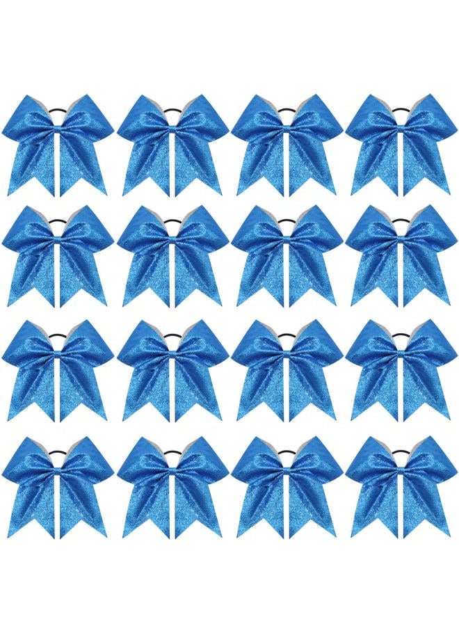 16PCS 8" Large Glitter Cheer Bows for Cheerleaders, CN Sparkly Hair Bows with Elastic Hair Ties Accessories for Teens Girls Women Cheerleading Softball Competition Sports (Blue)