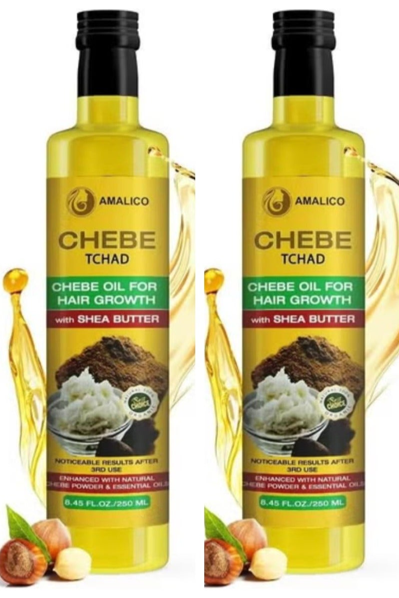 Hair Growth Oil with Chebe Powder and Shea Butter Ready to Use Sweet Enhanced Natural Ostrich and Olive Oil for Deep Scalp Nourishment 250 ml 2 pcs