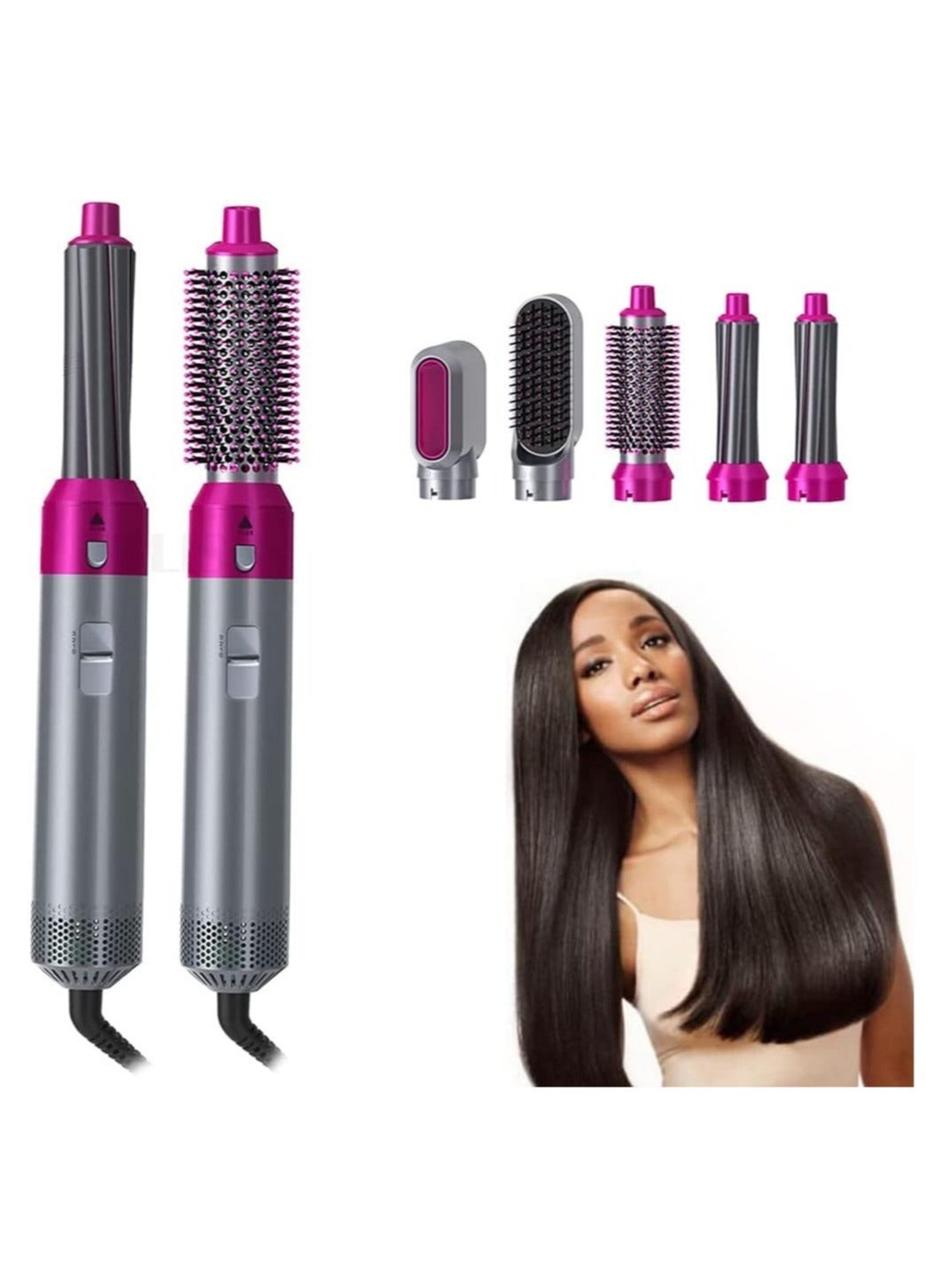 5 In 1 Hair Curler Rotating Hair Dryer Hair Straightener Comb Curling Brush 5 interchangeable barrels, 3 adjustable modes, 30S heating,