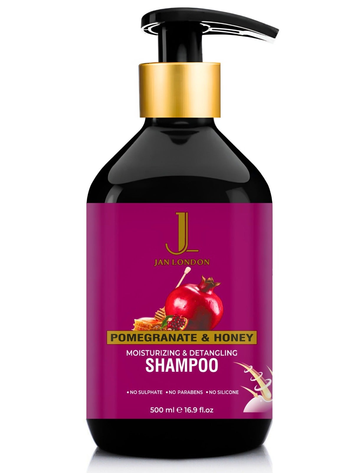 Pomegranate & Honey Moisturizing & Detangling Shampoo – 500ml | Sulfate-Free, Paraben-Free, Silicone-Free | Ultra-Hydrating Formula for Dry, Tangled Hair
