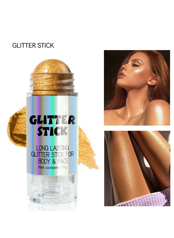 Glitter Stick For Body & Face - Highlighter Stick Smooth Creamy Glitter Body Stick Long Lasting Shimmer Highlighter Illuminator for Face & Body & Leg (#03)