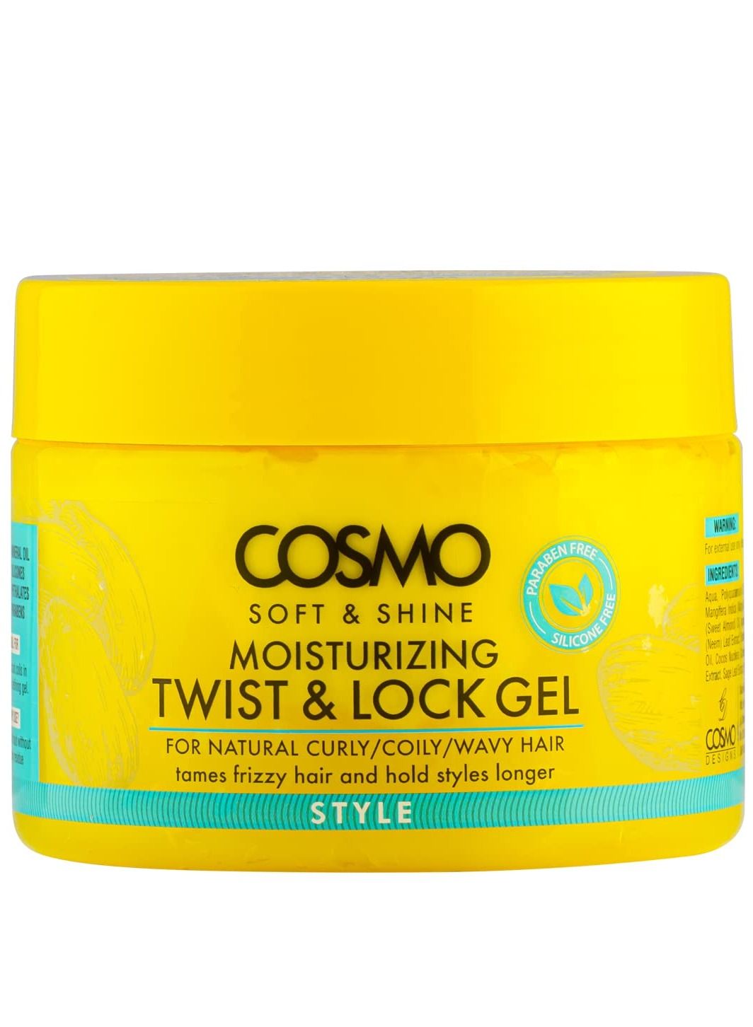 Cosmo Soft & Shine Moisturizing Twist & Lock Gel 325ml | For Natural Curly/Coily/Wavy Hair | Tames Frizzy Hair and Hold Styles Longer | Paraben Free | Silicone Free | Yellow