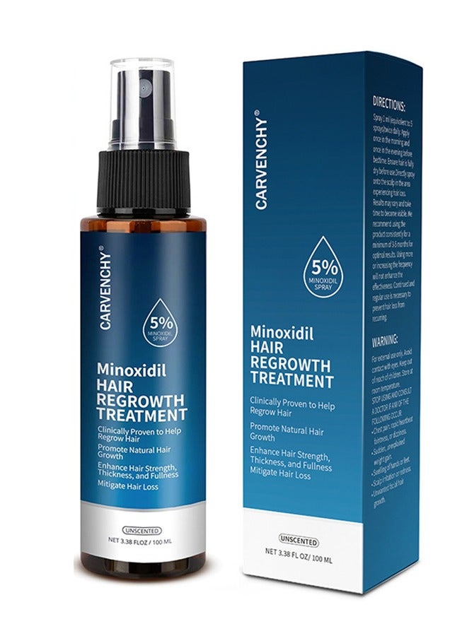 Minoxidil Hair Regrowth Treatment, Hair Growth Serum 5% Spray for Stronger Thicker Longer Hair, Help to Stop Thinning and Loss Hair for Men and Women, 100ml
