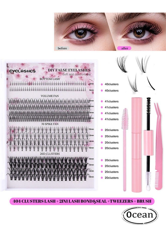 4 Styles DIY Eyelash Extension Kit 404 Clusters, 5-16mm Mixed Individual Lashes Cluster, Natural Curl Personal Eyelash Set, Segmented False Eyelashes, Thick Eyelashes