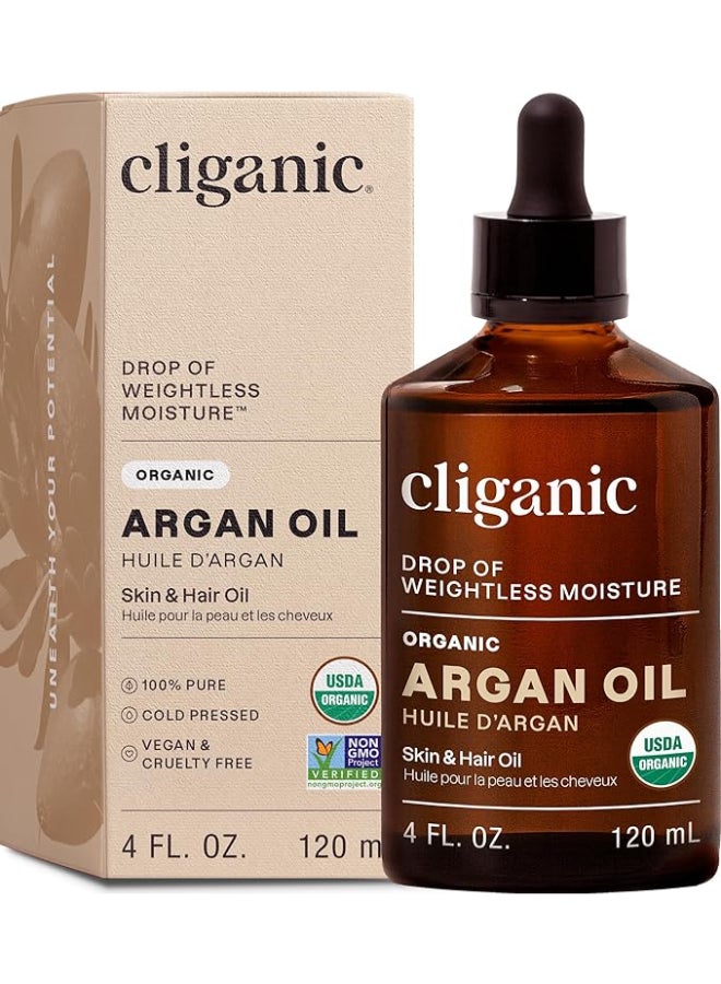 Organic Argan Oil (4 oz), 100% Pure & Cold-Pressed, Moisturizing Face, Skin, Hair & Nails Oil