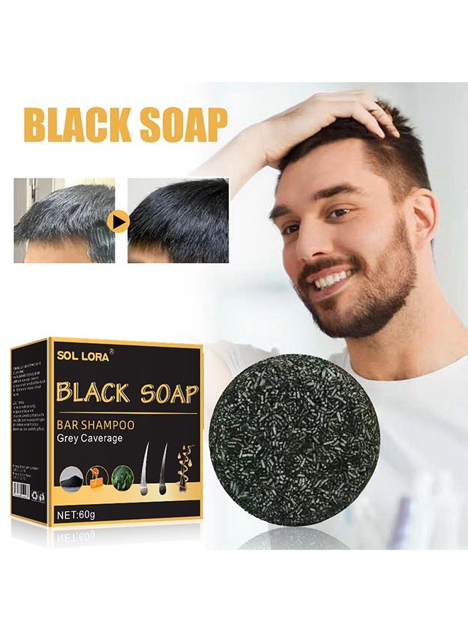 Black Soap Grey Coverage Bar Shampoo 50G, Hair Darkening Soap Bar With Botanical Herbal Extracts For Hair Growth And Dye-Free Solution To Gray Hair