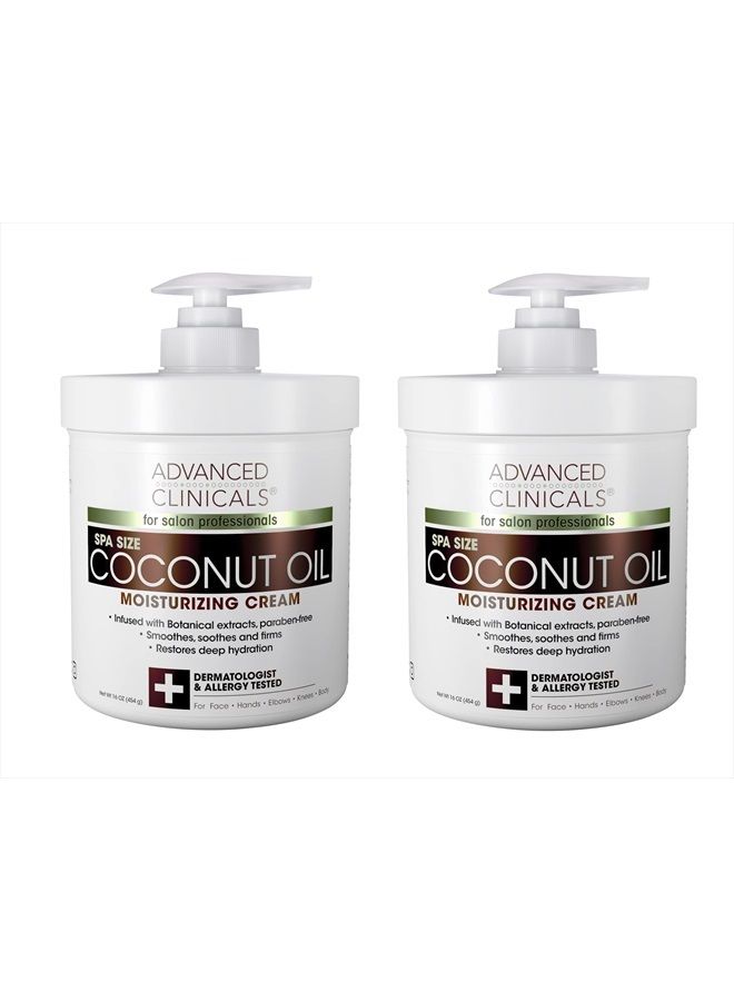 Coconut Oil Cream Face & Body Moisturizing Skin Care Lotion, Intense Skincare Moisturizer Balm For Body, Face, Age Spots, Dry Skin, & Sun Damaged Skin, Large 16 Oz (Pack of 2)
