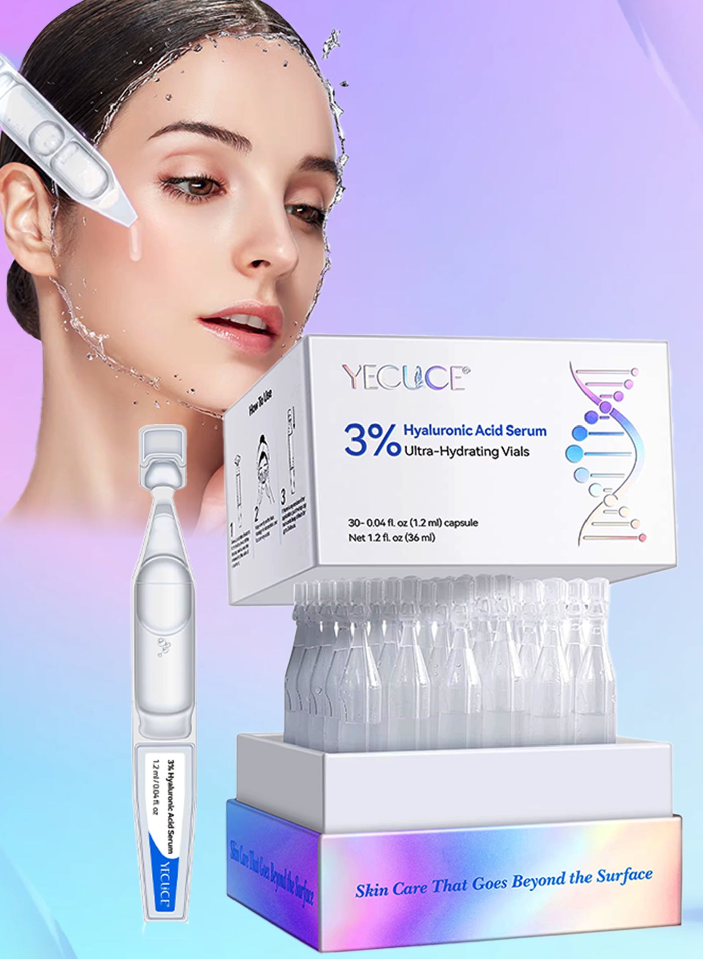 30Pcs Hyaluronic Acid Serum Ultra Hydrating Vials for Face Anti Aging Glow Facial Serum Single Use Hyaluronic Acid Tubes Intensive Hydration Skin Tightening and Smoother face Serum