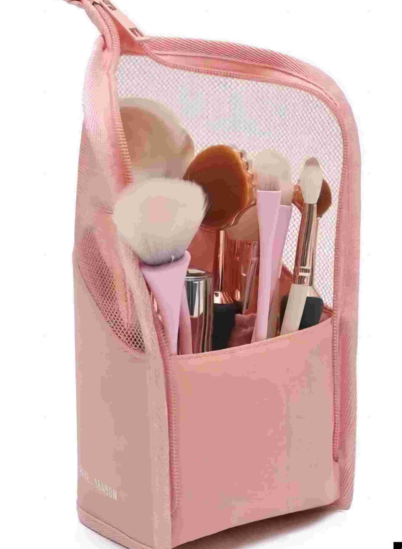 1Pc High Capacity Stand up Makeup Brush Organizer Bag for Women Portable and Eay to Use - Pink