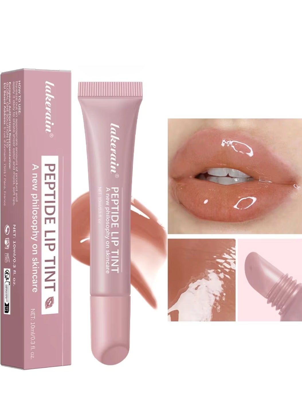 Peptide Lip Tint 2 in 1 Lip Gloss and Lip Treatment Plumper and Softer Lips Restore Replenish Dry Lips Lip Color Lipstick Lip Gloss Hydrating Moisturizing Lip Gloss 10ml Rose Gray 02