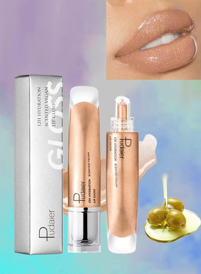 Lip Gloss Plumping Moisturizing and 12H Hydration Scented Vegan Lip Plumper Liquid Lipstick Sparkling Shiny Glossy Finish Lip Color Lifter Lip Plump Oil Gloss Lip Oil 02