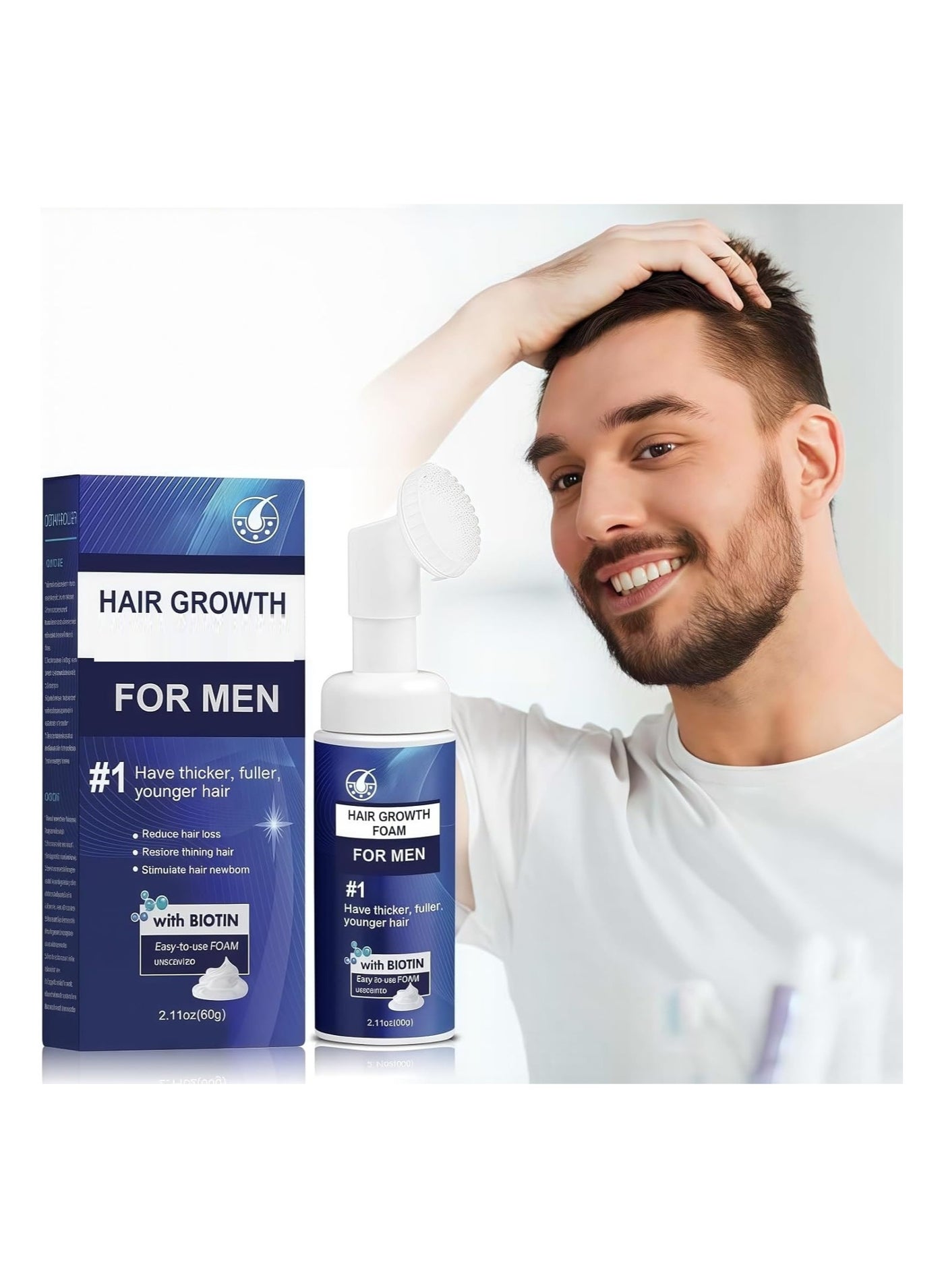 Foam, Men Hair Growth Serum, Revitalise Hair and Beard Regrowth, Moisture Serum Against Hair Loss, Treatment Moisture Foam Against Hairs Loss, Fuller Hairs Enhances Density