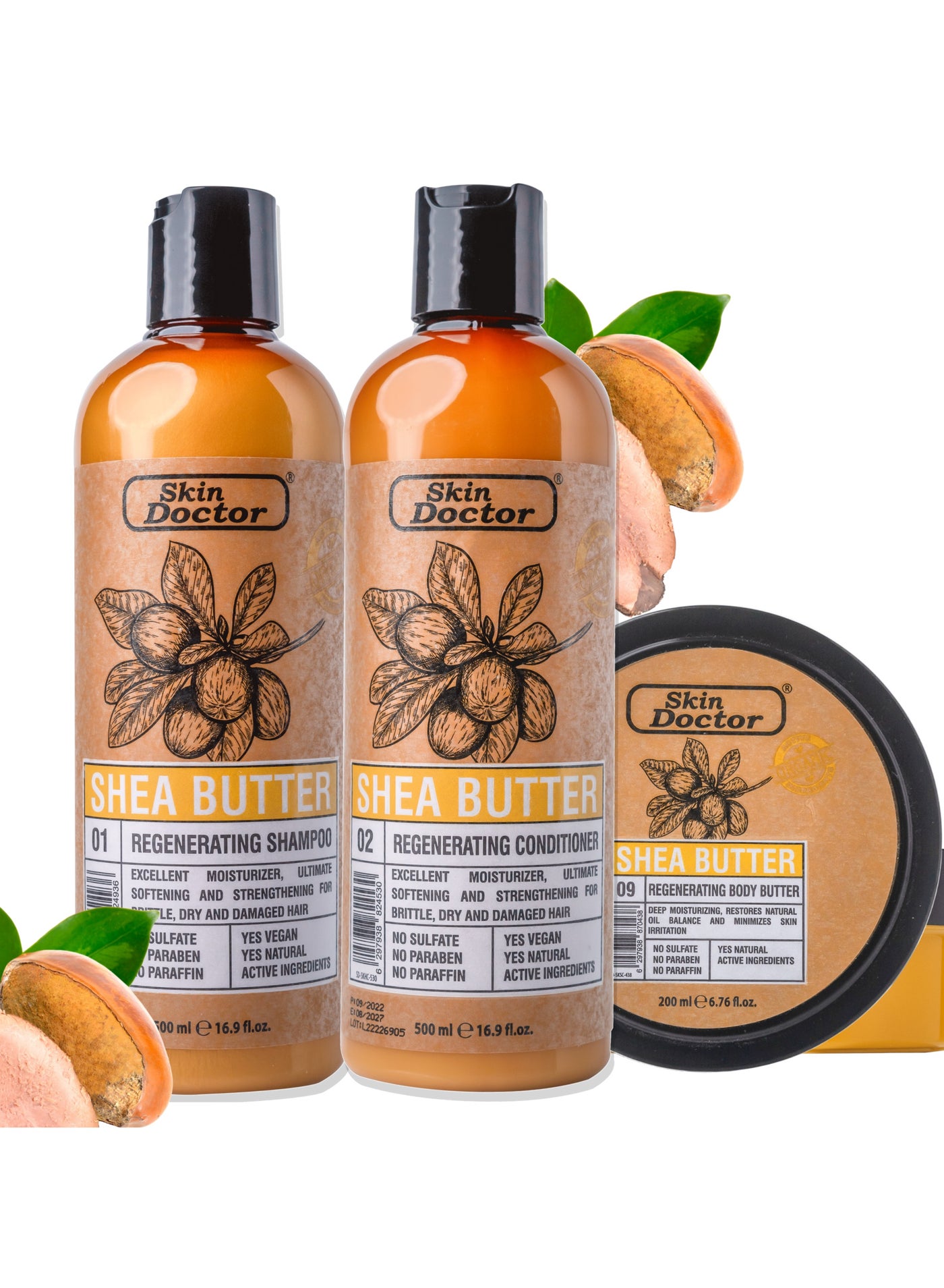 Shea Butter Regeneration Set ( Shampoo, Conditioner, and Butter Body )   - sulfate-free & paraben-free  hair care - Reduced Breakage - Deep Hydration -  Suitable For All Hair Types - 500ml