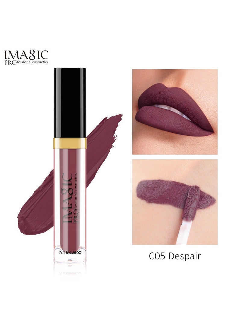 IMAGIC Velvet Lipgloss | 12 Vibrant Colors | Long-Lasting, Highly Pigmented Formula | Soft Applicator for Easy Application (C05 DESPAIR, 7ML)