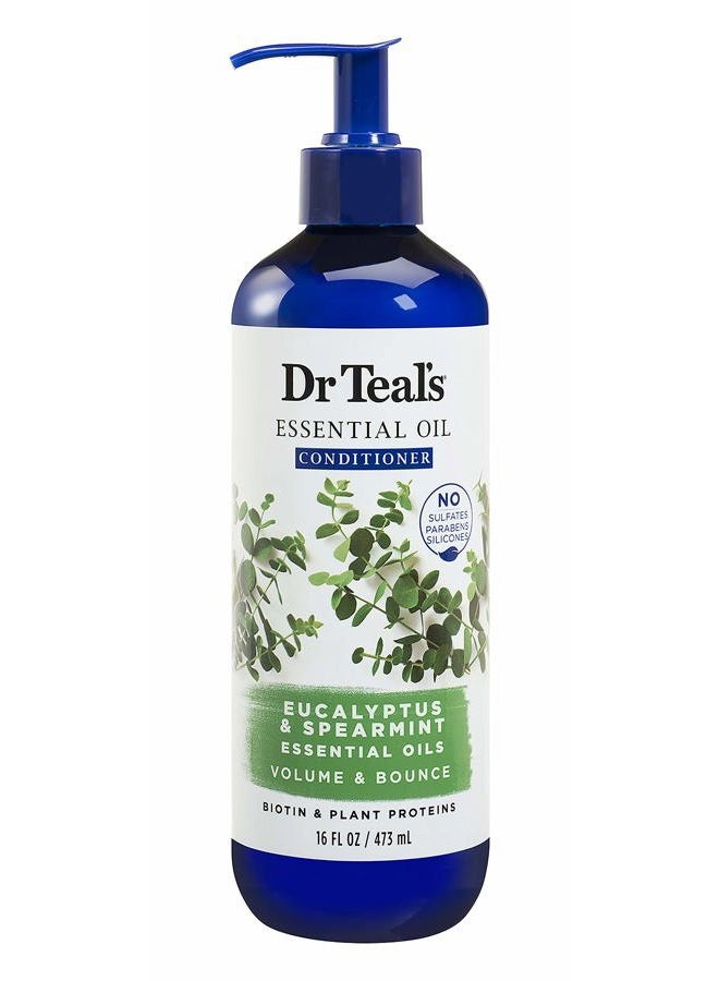 Dr. Teal's Eucalyptus & Spearmint Conditioner (1 Bottle, 16 fl oz) - Volume & Bounce Essential Oils Brings Dull Looking Hair Back to Life - Plant Proteins Strengthen, Hydrate & Keep Hair Healthy
