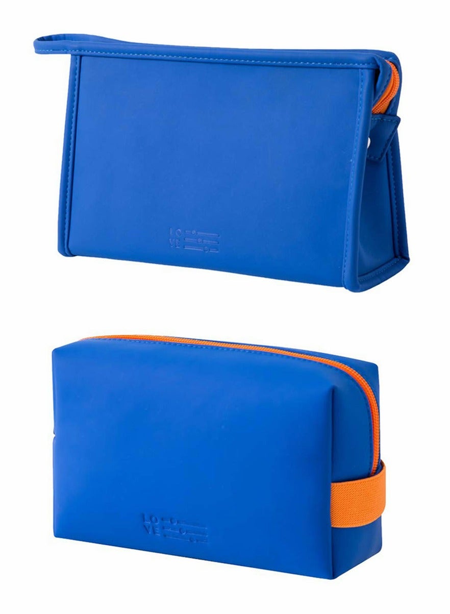 2 PCS Cosmetic Bag Portable Storage Washable Cosmetic Bag Small Travel Toiletries for Women Girls PU leather Waterproof Zipper Pouch Accessories Organizer Pencil Case (Blue)