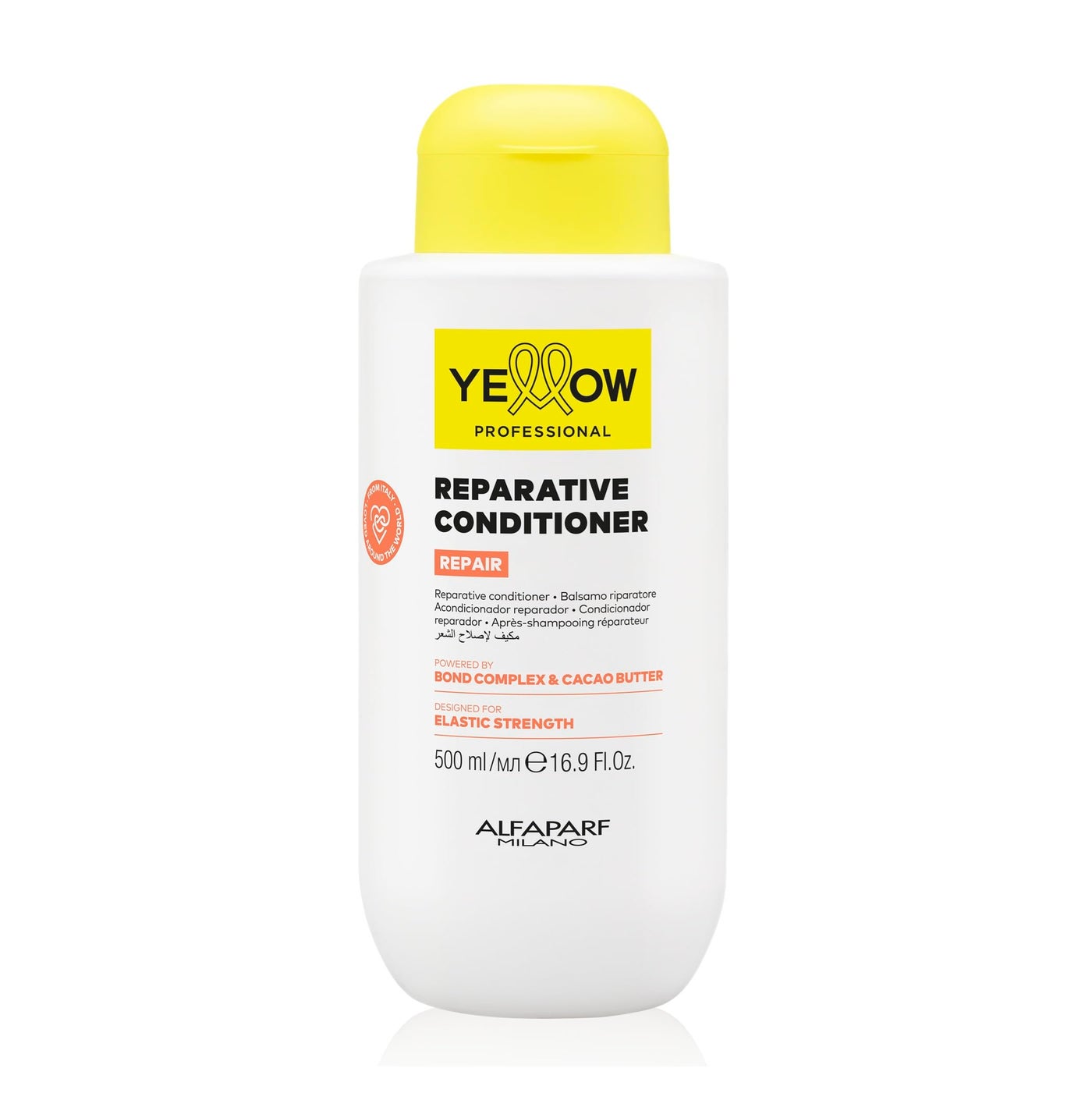Alfaparf Milano Yellow Professional Repair Reparative Conditioner for Damaged Hair - Powered By Bond Complex & Cacao Butter - Designed For Elastic Strength (16.9 fl oz / 500ml)
