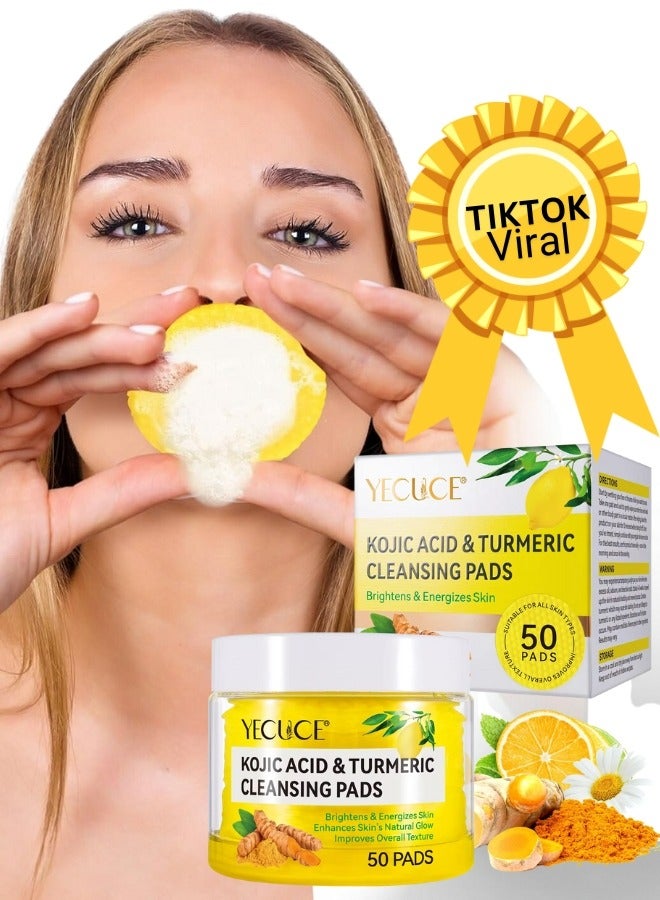 50 Pcs Kojic Acid & Turmeric Cleansing Pads for Dark Spots Turmeric Kojic Acid Cleansing Pads Helps Balance Skin Oil & Water Fade Spot Remove Excess Keratin Clean Oil Refines Pores Kojic Acid Pads