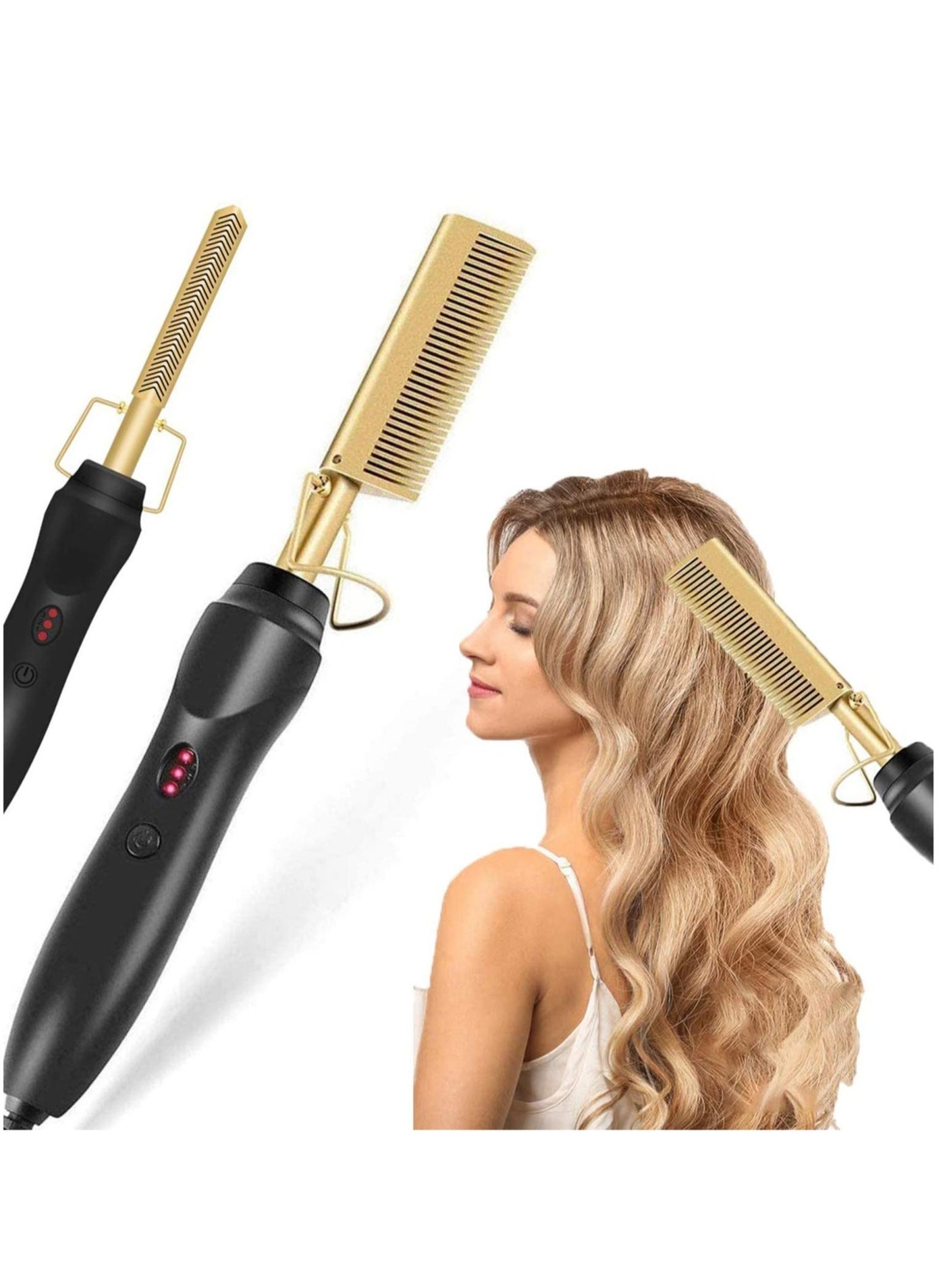 Hot Comb,450F Adjustable Temperature Hair Straightener Anti-Scald Heat Pressing Combs,Ceramic Electric Fast Heating Hair Straightening Comb,Curling Iron with Dual Voltage Auto and Shut-Off