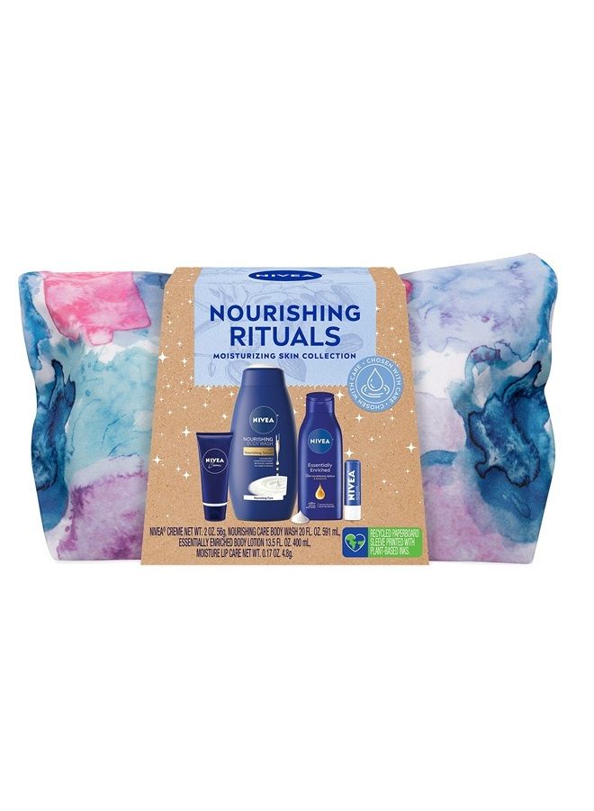 Skin Care Set For Her, Nourishing Body Wash, Moisturizing Body Lotion, Lip Balm Stick with Shea Butter, & Multi Purpose Face, Body & Foot Cream, 4 Piece Gift Set
