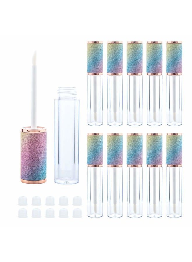 10 Pack Sparkles Rainbow Lip Gloss Wand Tubes, 5ml Empty Lip Gloss Containers, Lipgloss Lip Balm Bottles with Rubber Stoppers for Lip Gloss Balm Cosmetic Business (Sparkles Rainbow)