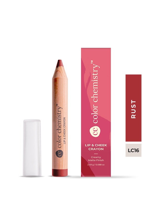 Color Chemistry Rust Lip And Cheek Crayon - 2.49 g, Vegan, Ultra-Matte, Non-Drying, Pigmented And Long-Stay Lipstick, Multi-Use Lip Crayon