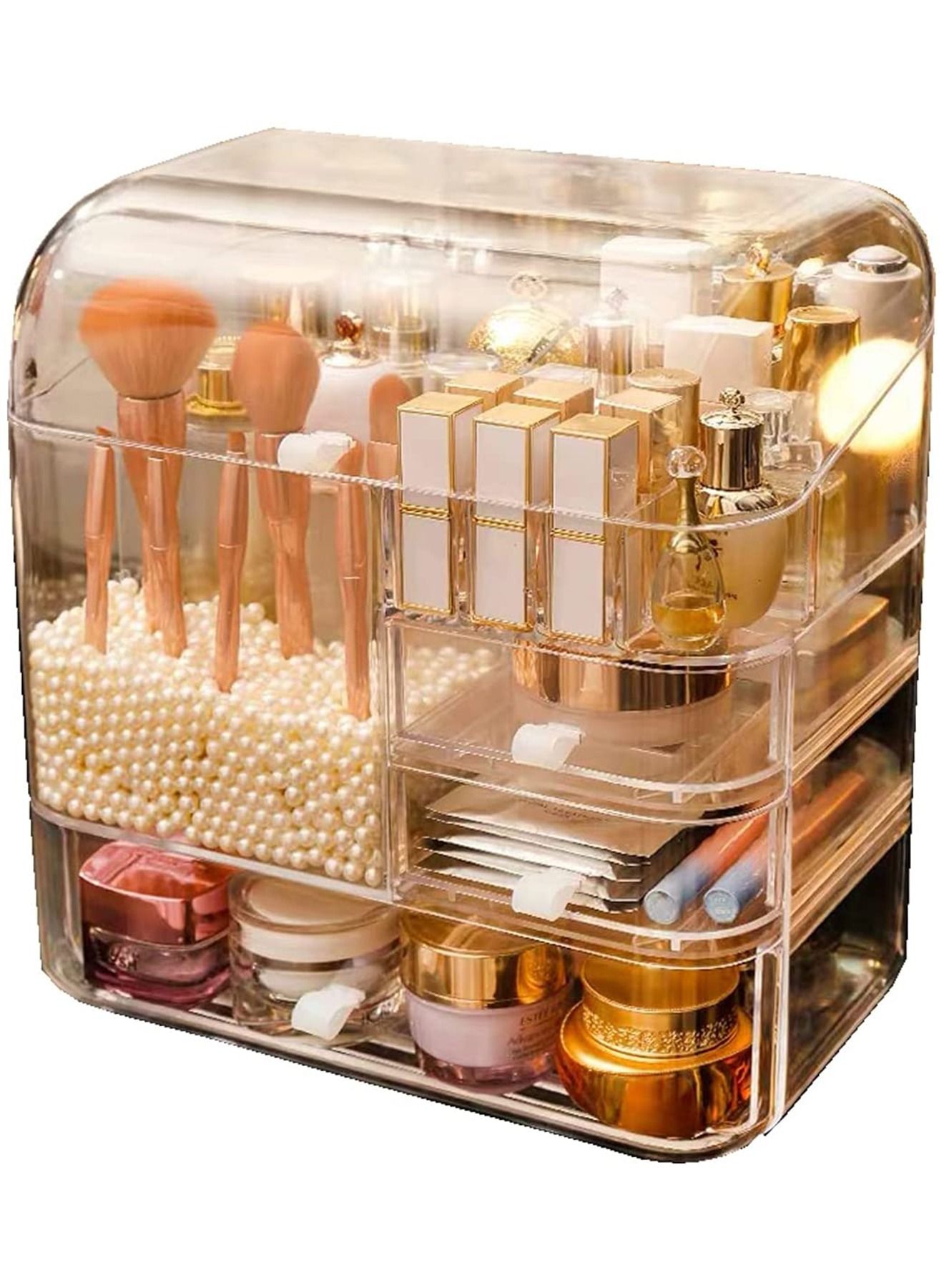 Multifunctional Makeup Organizer with Pearls Dustproof For Brushes Lipsticks