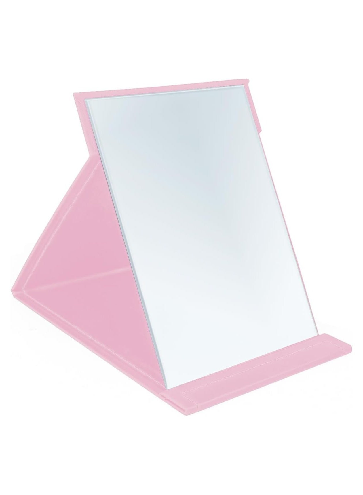 Portable folding vanity mirror, desktop makeup mirror with adjustable stand, pu leather travel mirror for camping, home