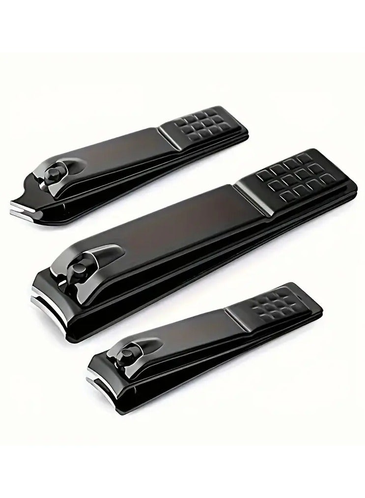 [Popular Choice] 3pcs Black Stainless Steel Nail Clipper Set - Classic Style, Textured Grip with Nail File, Precision Concave Blade for Smooth Toenail Trimming, Nail Tools