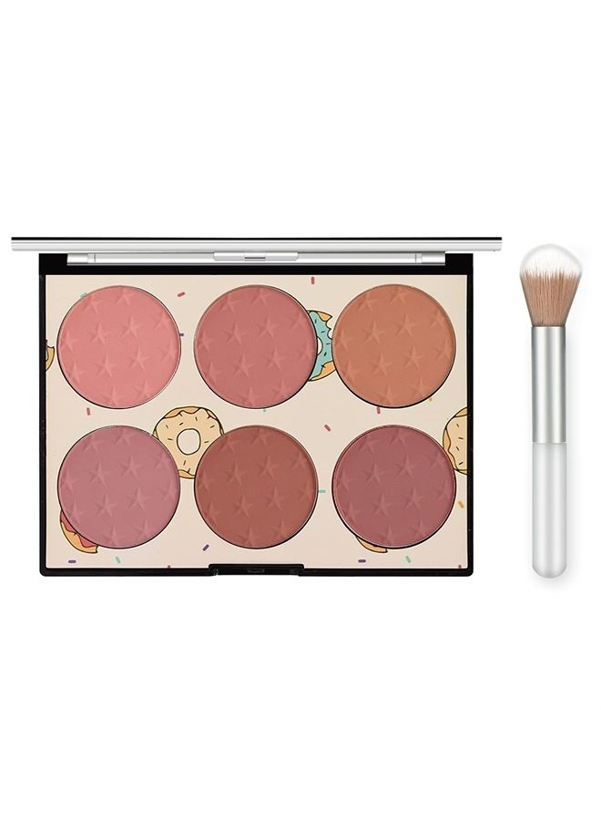 6 Colors Light Luxury Matte Blush Powder Bright Shimmer, Contour and Highlight Blush Palette with Blush Brush, by Ownest Beauty-Set A