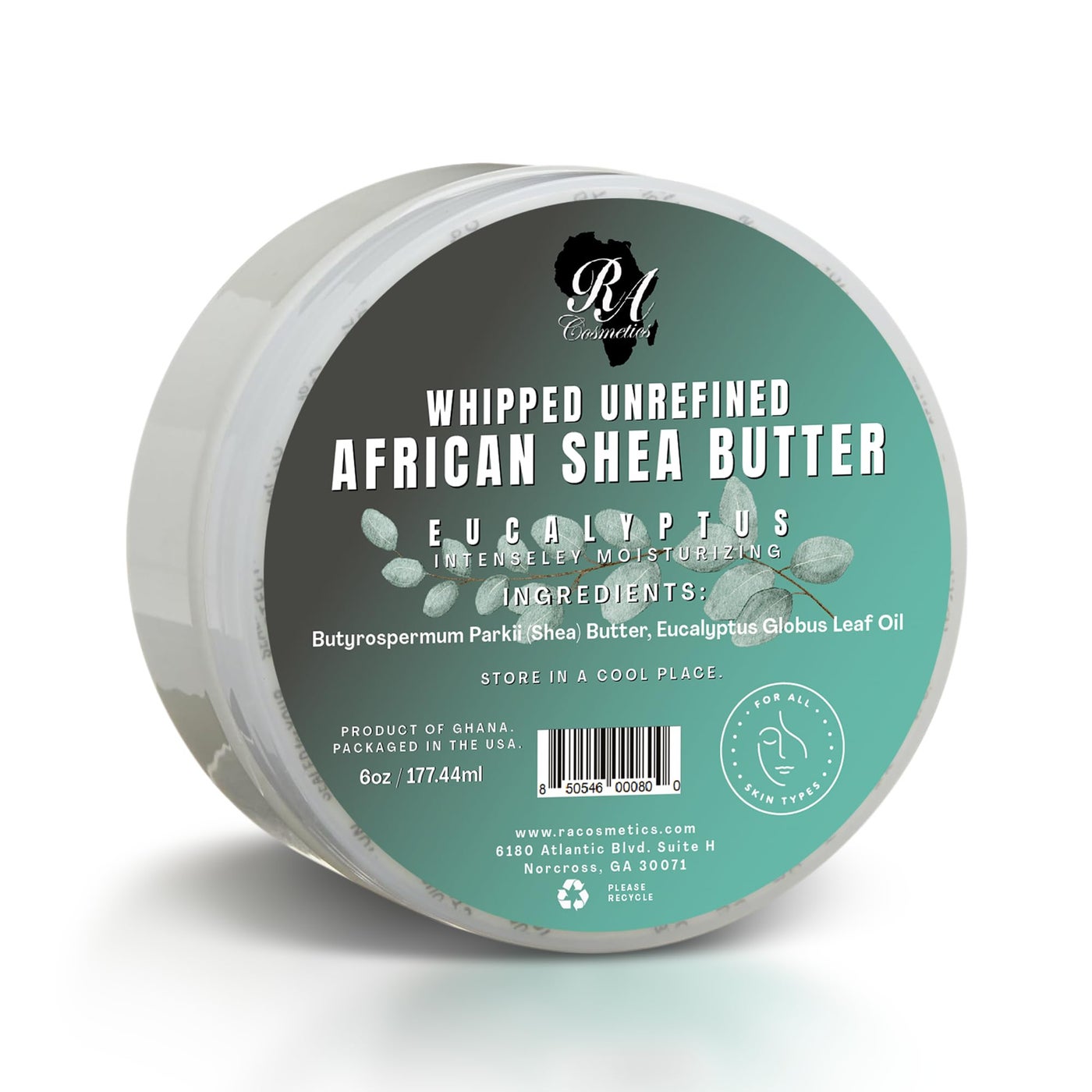 RA COSMETICS Whipped Shea Butter Eucalyptus â€“ 6oz | 100% Pure and Natural African Shea Butter for Men & Women - Ultimate Handcrafted Moisturizer with Essential Vitamins for Radiant Skin & Hair