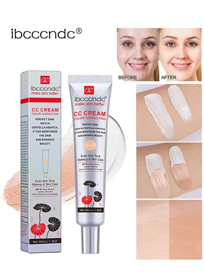CC Cream,Color Correcting CC Cream With Centella, Multi-Purpose Skin Tone Adjusting CC Cream Concealer Full Coverage, SPF 25 Sunscreen Moisturizing Pre-Makeup Primer Brightening For Mature Skin (#2LIGHT)