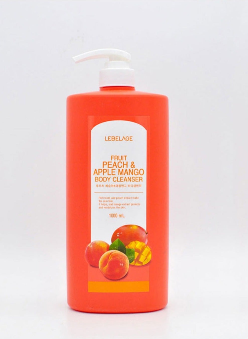 Korean product LEBELAGE FRUIT PEACH & APPLE MANGO BODY CLEANSER Rich foam and peach extract make the skin firm. It helps, and mango extract protects and revitalizes the skin 1000ml