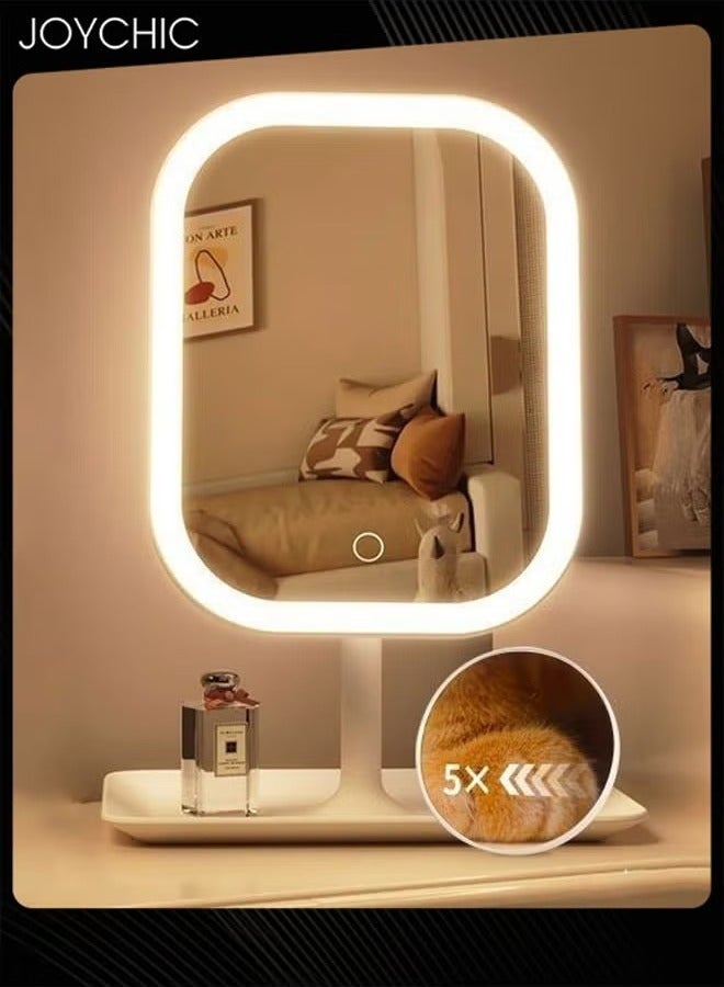 Women LED Makeup Mirror Vanity Mirror With 3 Light Modes Touch Control Portable Stand and Foldable Compact Mirror Vanity Cosmetic Mirror