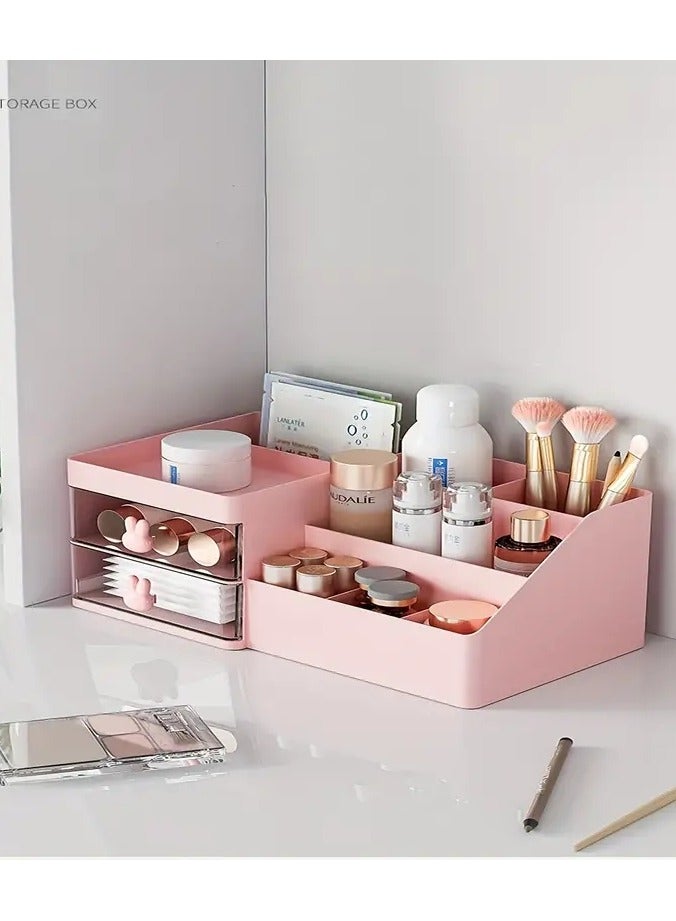 Makeup Organizer With 2 Drawers Large Capacity Countertop Organizer for Vanity Bathroom and Bedroom Desk Cosmetics Organizer for Skin Care Brushes Eyeshadow Lotions Lipsticks Nail Polish
