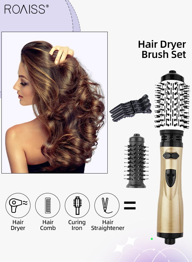 Hair Dryer Brush Set, 50MM Curling Brush, 3-Speed Temperature Adjustable Volumizing Hot Air Brush, Suitable for Styling, Blow Drying, Combing with Alligator Clip