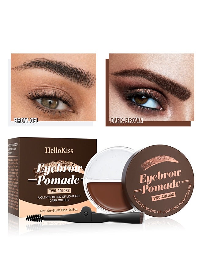 Eyebrow  Pomade Two-Colors, 2 In 1 Eyebrow Styling Wax, Clear Eye Brow Gel Waterproof & Long Lasting, Eyebrow Styling and Brow Pomade Gel With Brush(#05) Dark Brown