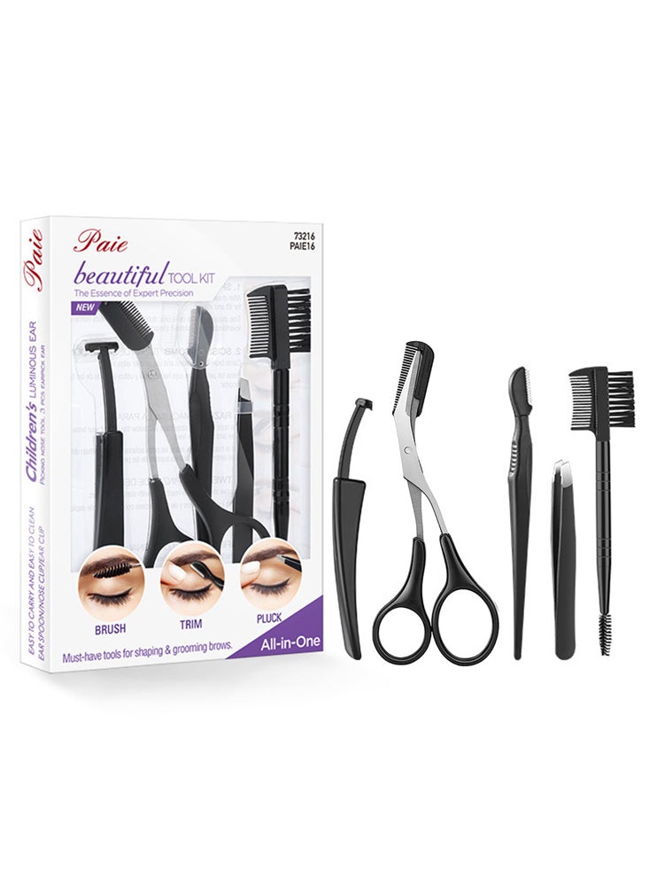 5-Piece Complete Eyebrows Grooming Set for Beginners with Anti Scratch Ribbed Blades and Safe Trimming Enhance Efficiency for Shaping and Styling