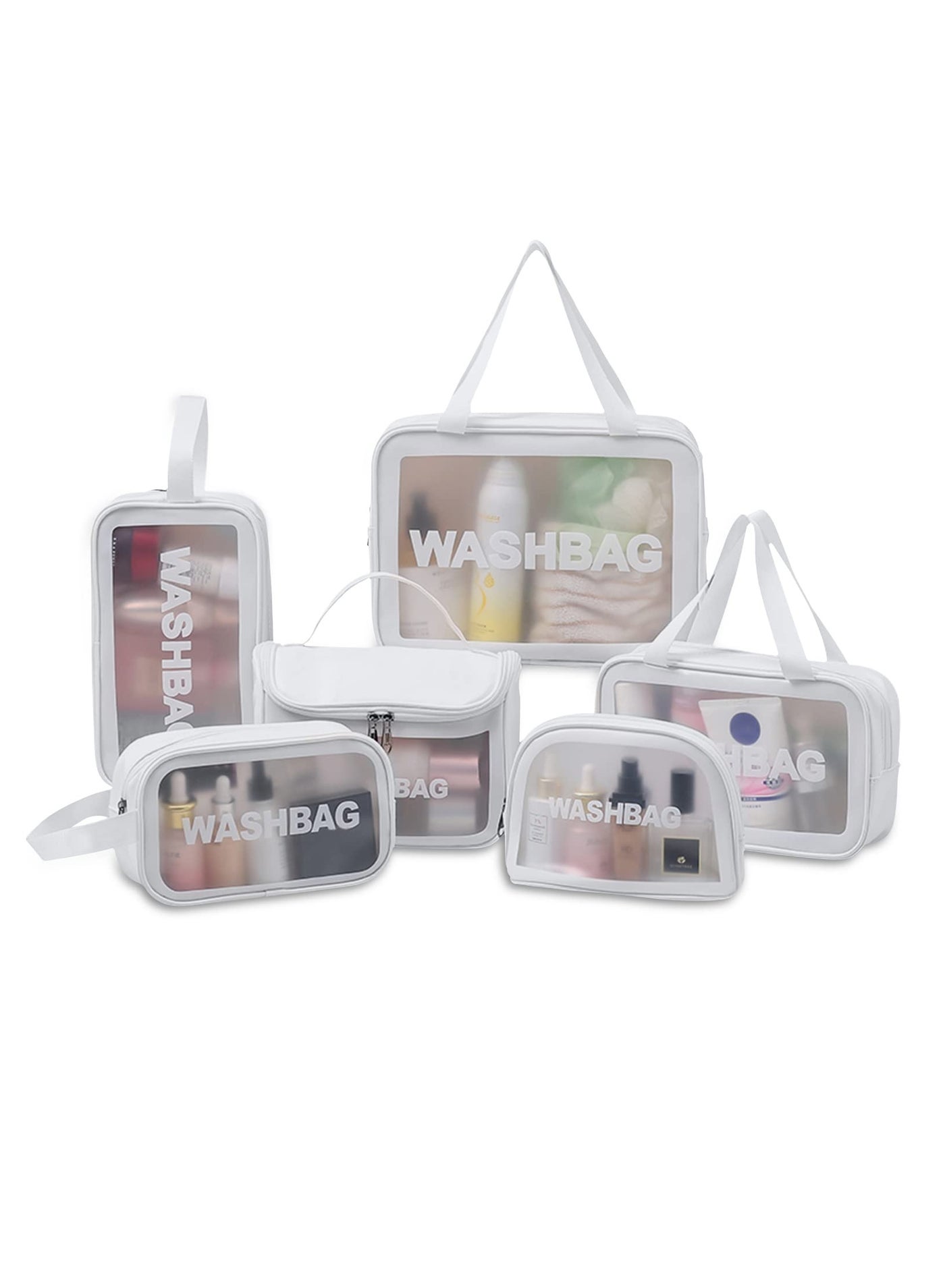 6pcs Clear Travel Toiletry Bag for Women Men, Cosmetic Bag Airport Airline Compliant Bag Waterproof Vacation Makeup Bag, Bathroom  Shower Travel Organizer, White