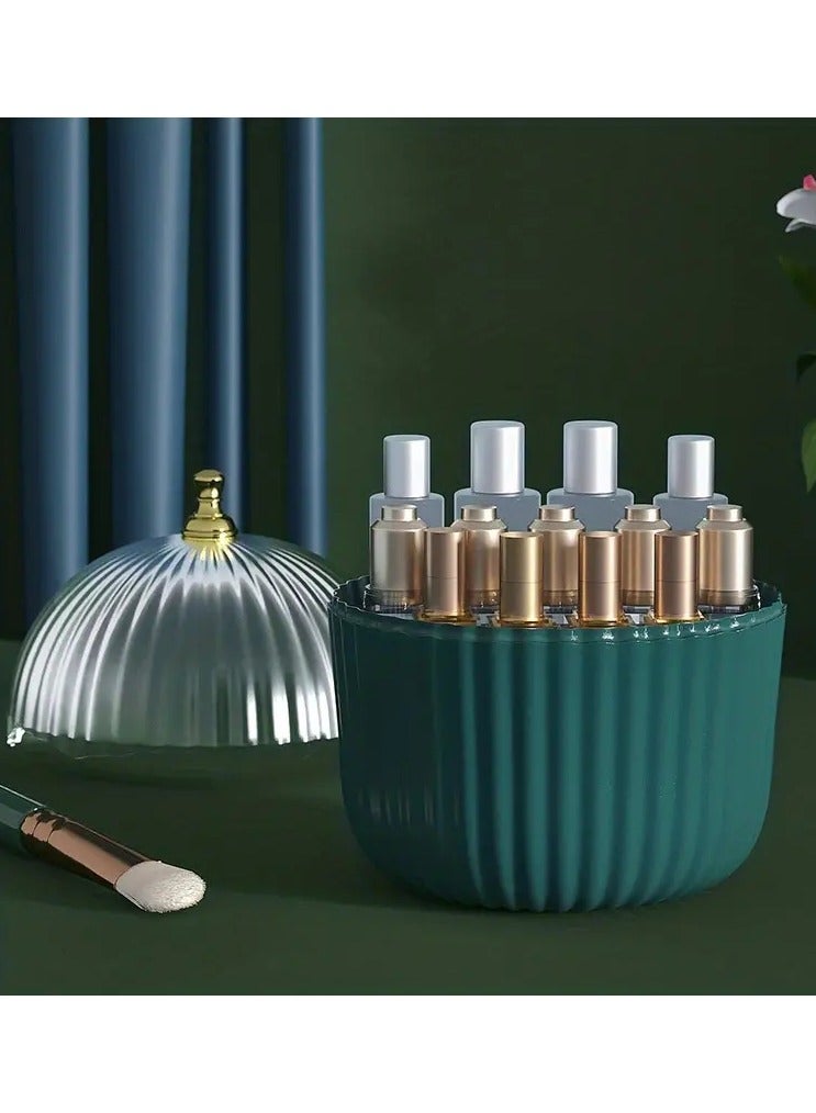 Dustproof Cosmetic Organizer For Vanity-Holds Lipstick,Makeup Brusher, Perfume,and Skin Care Products - Transparent Lid - Green