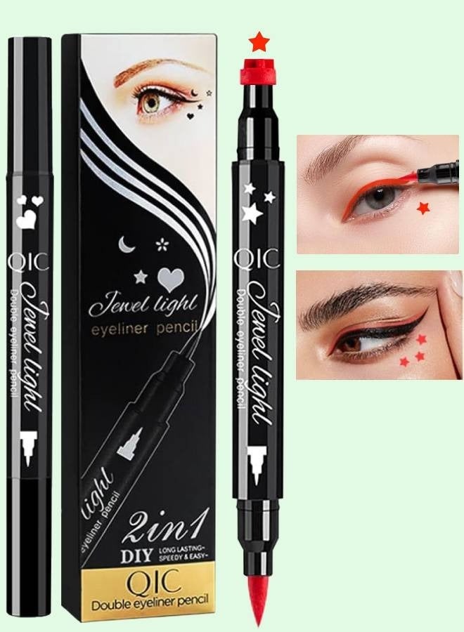 2 in 1 Double Head Eyeliner Pencil Eyeliner Stamp Waterproof Liquid Eyeliner Set Liquid Double Head Eyeliner Long Lasting Make Up Set Speedy and Easy Double Eyeliner Pencil 07